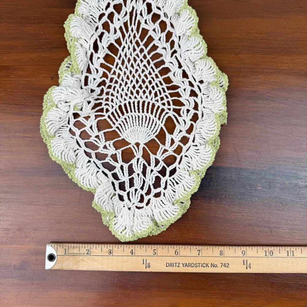Vintage Handmade Crochet Doily Set 3pc Cottage Sage Green Floral Pineapple Lace